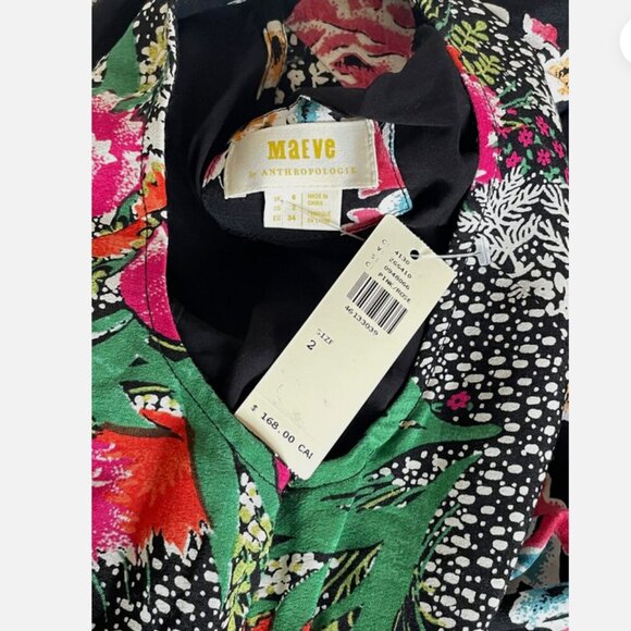 Anthropologie Midi Dress 2 Sleeveless Floral A-Line V-Neck Asymmetric Hem Spring - Picture 6 of 12